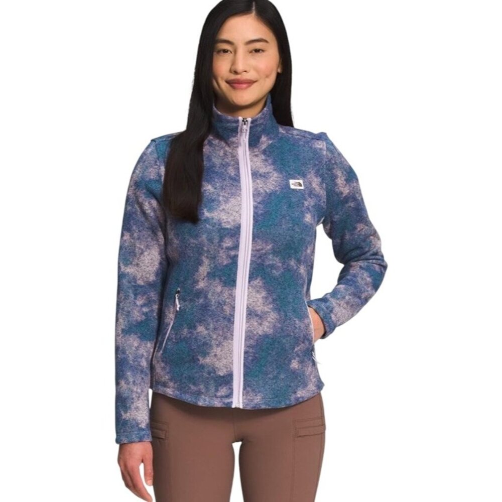 The North Face Womens Small Crescent Top Fleece Zip Jacket Lavender Fog Print